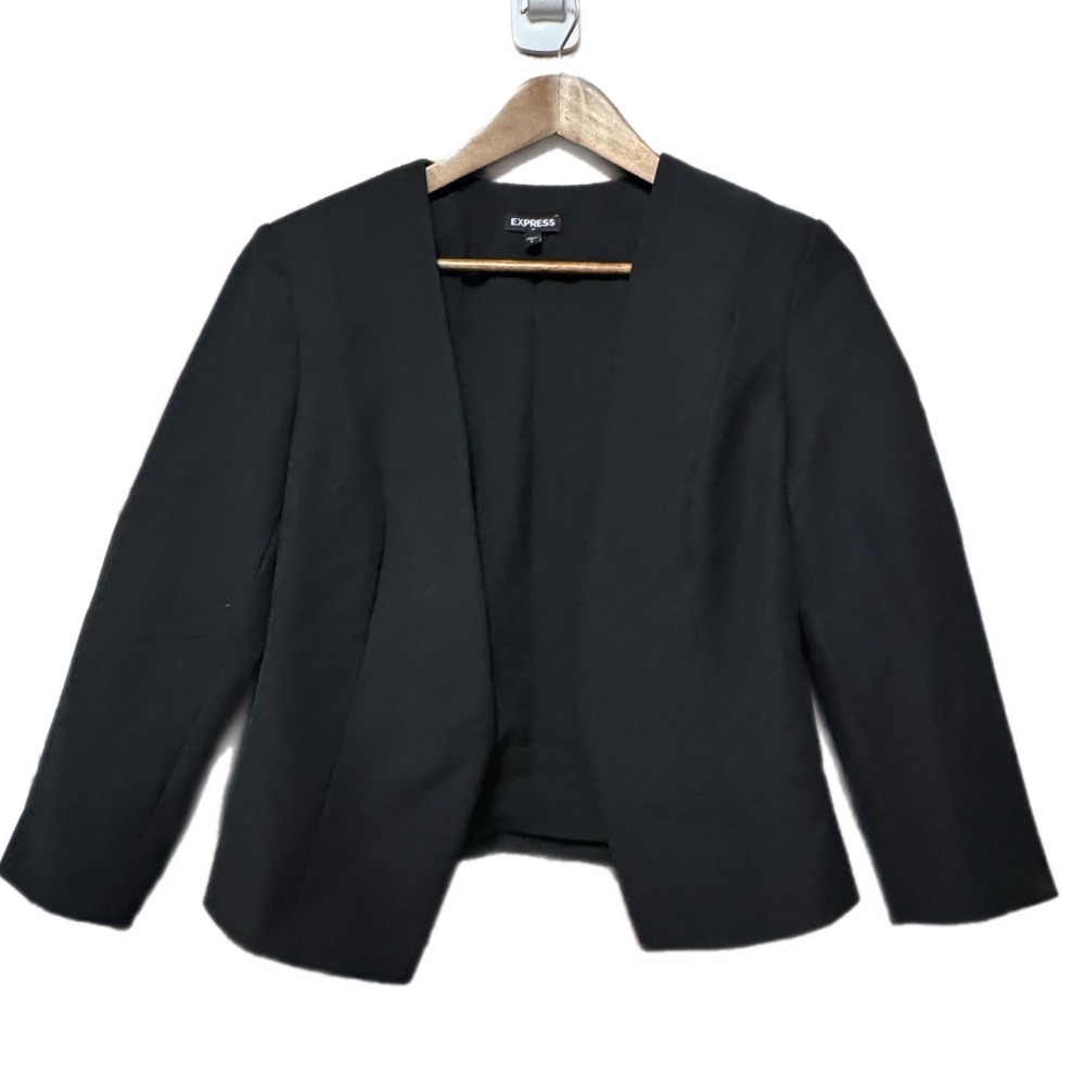 Express Open Front Blazer Womens 6 Black Excellent Collarless Cropped Workwear